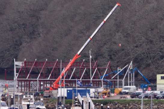 10 February 2022 - 12-37-55
Reconstruction of Noss-on-Dart  marina continues. This is the main marina reception building, it took less than a week for the team to assemble this basic frame. Once complete, there's 'just' the hotel to come.
-----------------
Noss-on-Dart marina construction